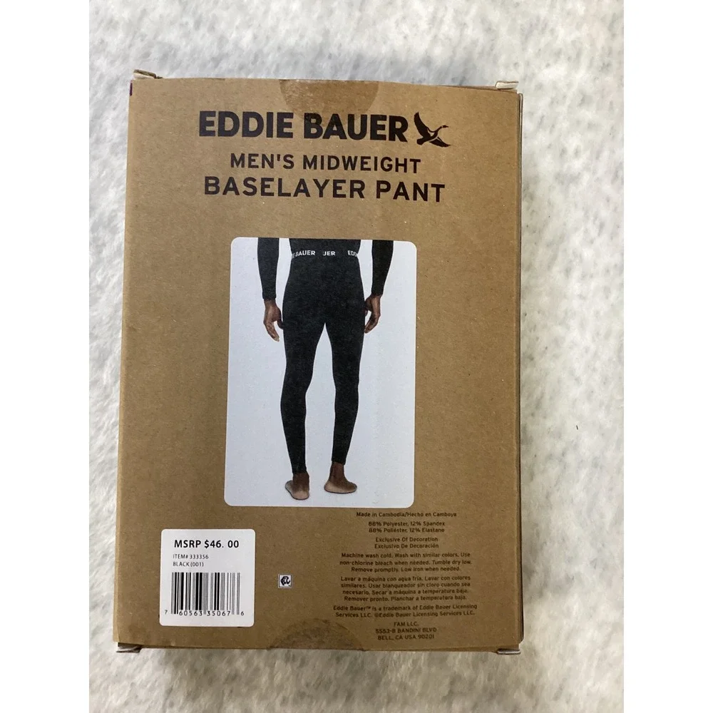 Eddie‎ Bauer Mens Midweight Baselayer Pant Black Thermal Leggings Size M 333356